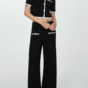 Mango Black, White and Gold Button Detail Top and Pant Suit